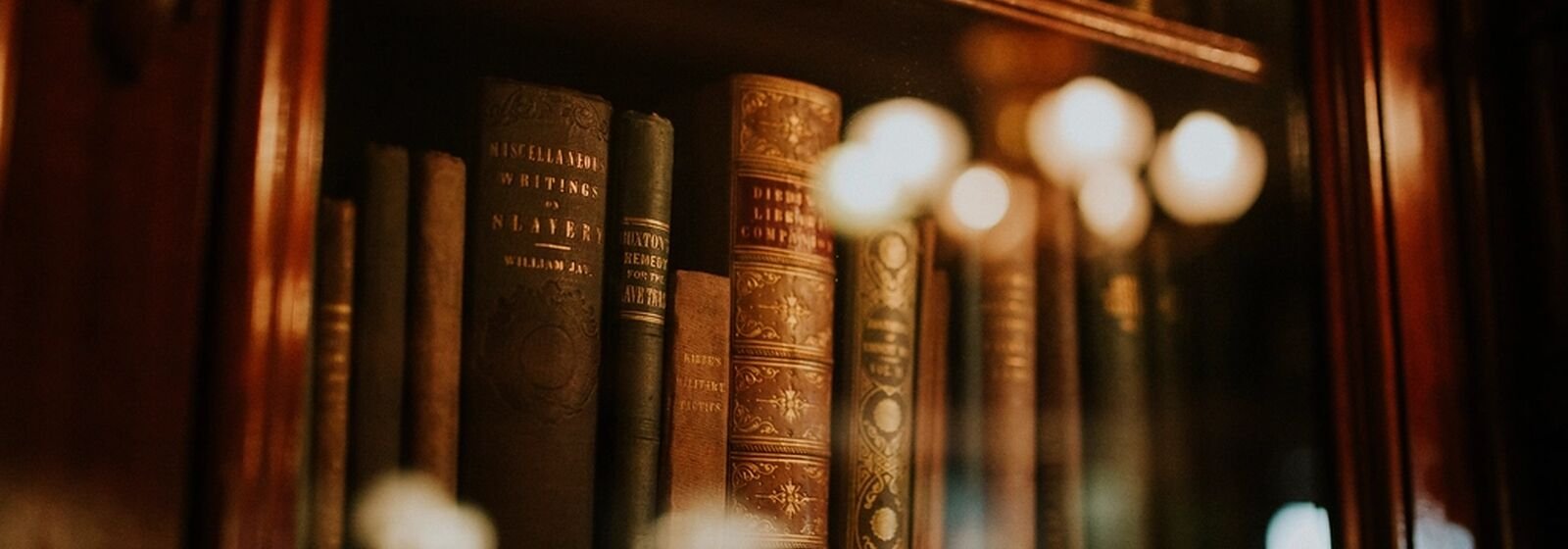 Estantería con libros antiguos encuadernados en cuero